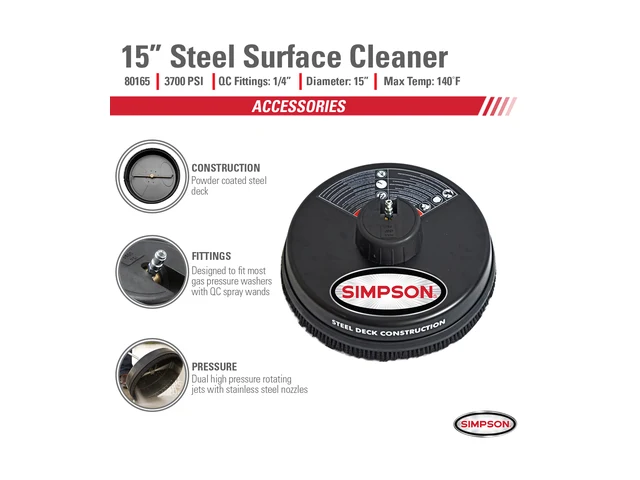 SIMPSON Cleaning 80165 15-Inch Universal Steel Surface Cleaner Attachment (2200–3700 PSI)