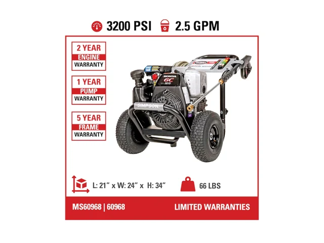 SIMPSON Cleaning MegaShot MSH3125 Gas Pressure Washer — 3200 PSI, 2.5 GPM, Honda GC190